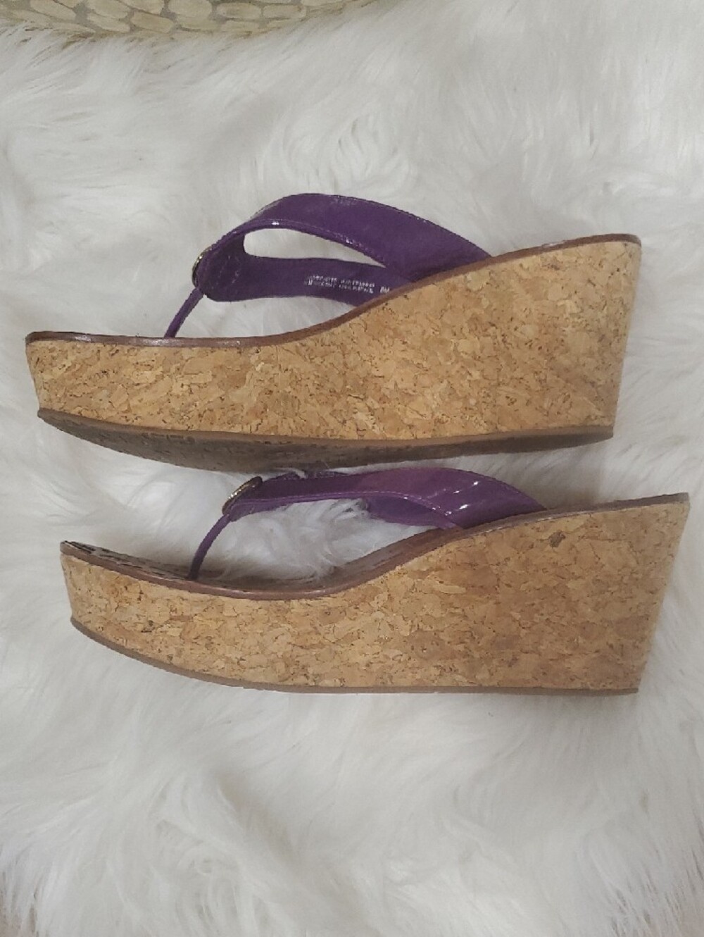Tory Burch Purple Leather Logo Thong  Wedge Sandals - Picture 7 of 15